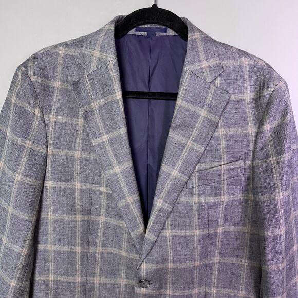 Jos A Bank sportcoat men's 38 R Scottish plaid linen‎ wool gray Tailored brrr - Picture 2 of 14